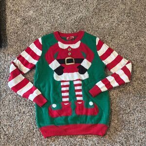 Red and Green Crew Neck Holiday Sweater - Ugly Christmas Sweater